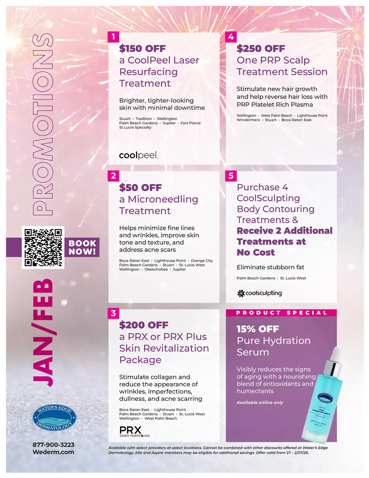January-February promotions for Water's Edge Dermatology, full flyer