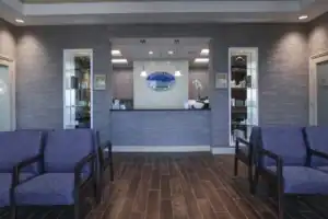 Interior image of The Villages Lady Lake waiting room of Water's Edge Dermatology in Florida
