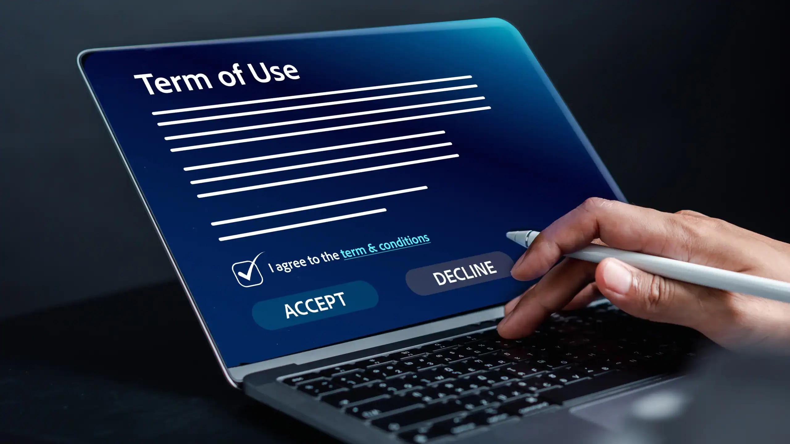 Terms of use on a computer screen